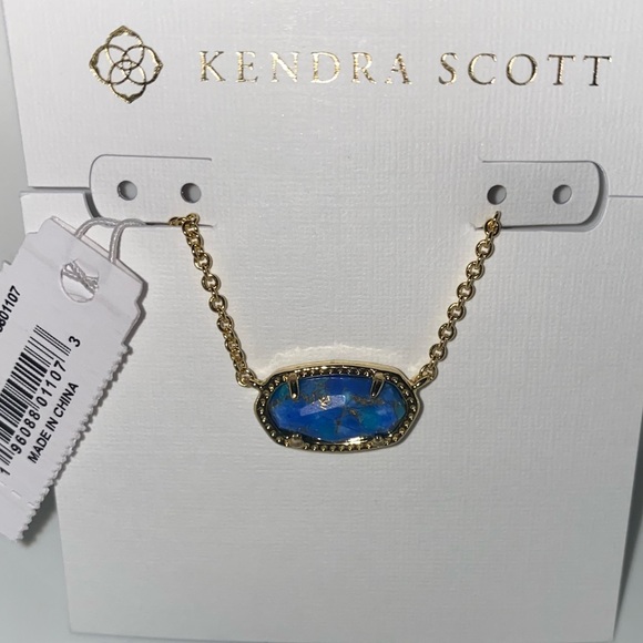 🩵 Kendra Scott Elisa Necklace in Gold Bronze Veined Lapis Turquoise Magnesite - Picture 3 of 6